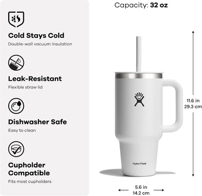 Hydro Flask 32 Oz Travel Tumbler with Handle, Lid and Straw - Insulated Stainless Steel in Holiday Punch
