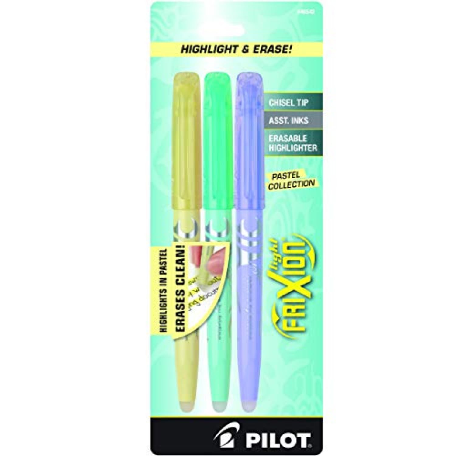 Pilot, FriXion Light Pastel Erasable Highlighters, Chisel Tip, Pack of 5, Pastel Blue, Pink, Yellow, Green & Purple