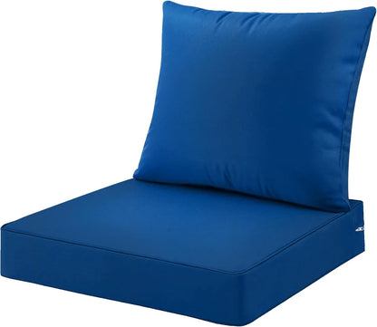 ARTPLAN Outdoor Deep Seating Cushions with Backrest Set, All-Weather Waterproof Patio Sofa Cushions for Sectionals, High-Resilience Foam Garden Furniture Cushion Cover,Classic Blue