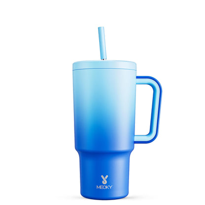 Meoky 40 oz Christmas Tumbler with Handle and Straw, Xmas Tumbler with Lid and Straw, Insulated Stainless Steel Travel Mug, Christmas Gifts for Women Men Adults (Jolly Reindeer)