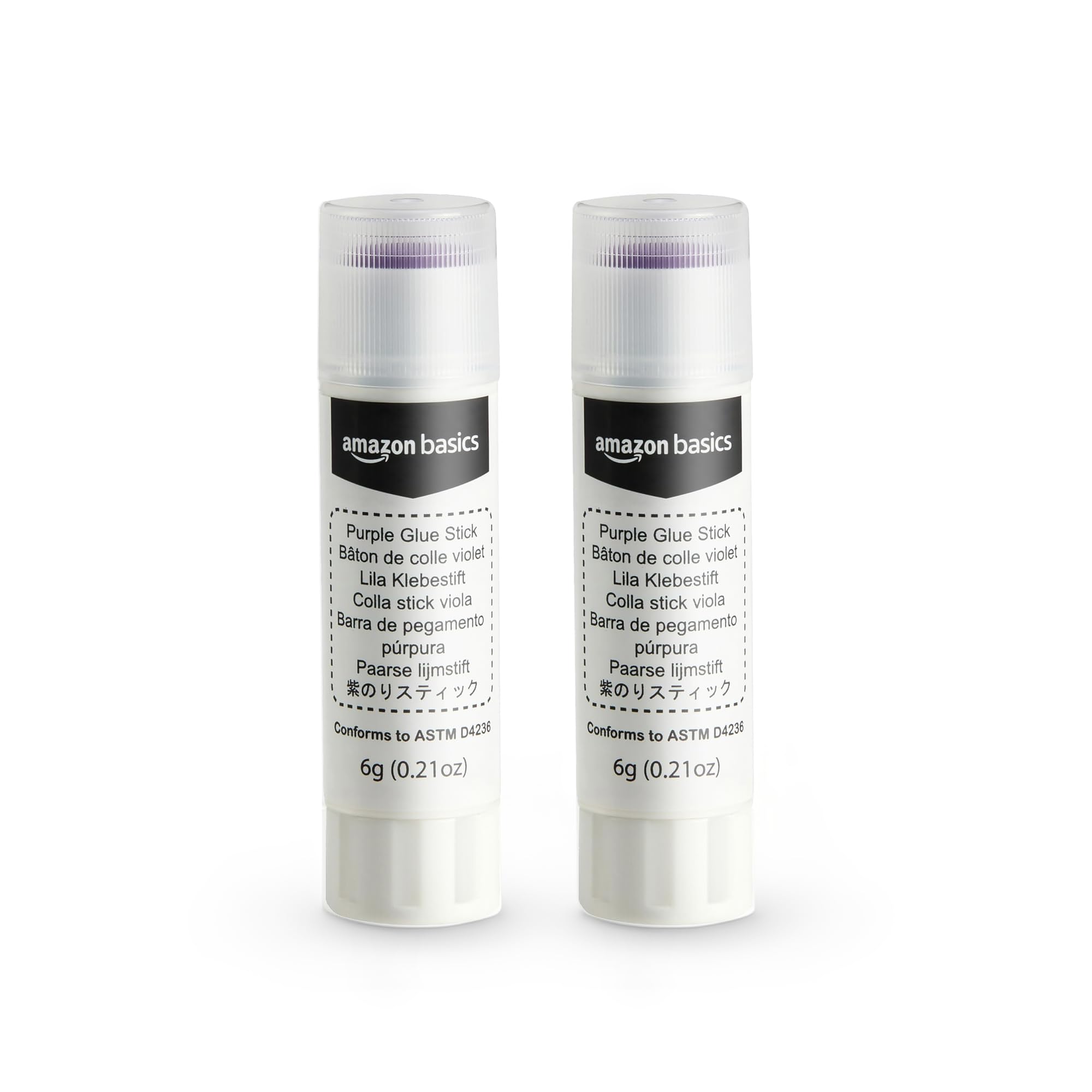 Amazon Basics Purple Washable School Glue Sticks, Dries Clear, 0.24-oz Stick, 30-Pack