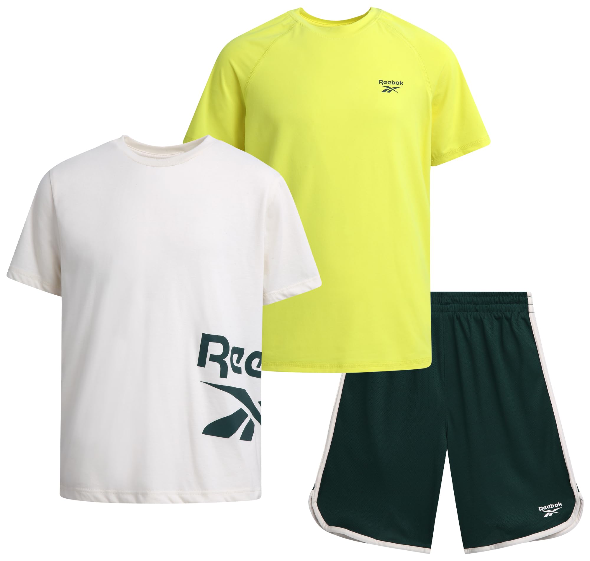 Reebok Boys Athletic Shorts Set - 3 Piece Summer Clothes Outfit with Graphic Tees and Boys Running Shorts for Active Kids