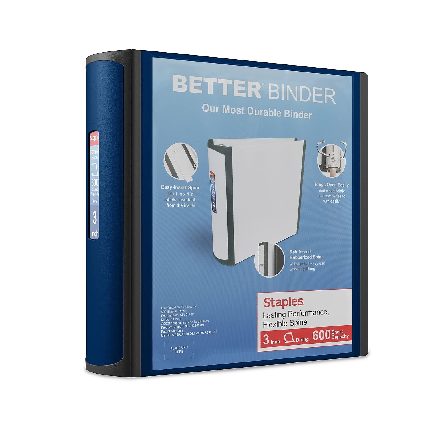 STAPLES 3 Inch BetterView Binder with D-Rings (Teal)
