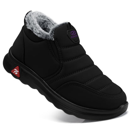 SHIBEVER Winter Boots for Women: Black Warm Fur Lined Slip on Ankle Snow Boots Comfortable Waterproof Outdoor Shoes Size