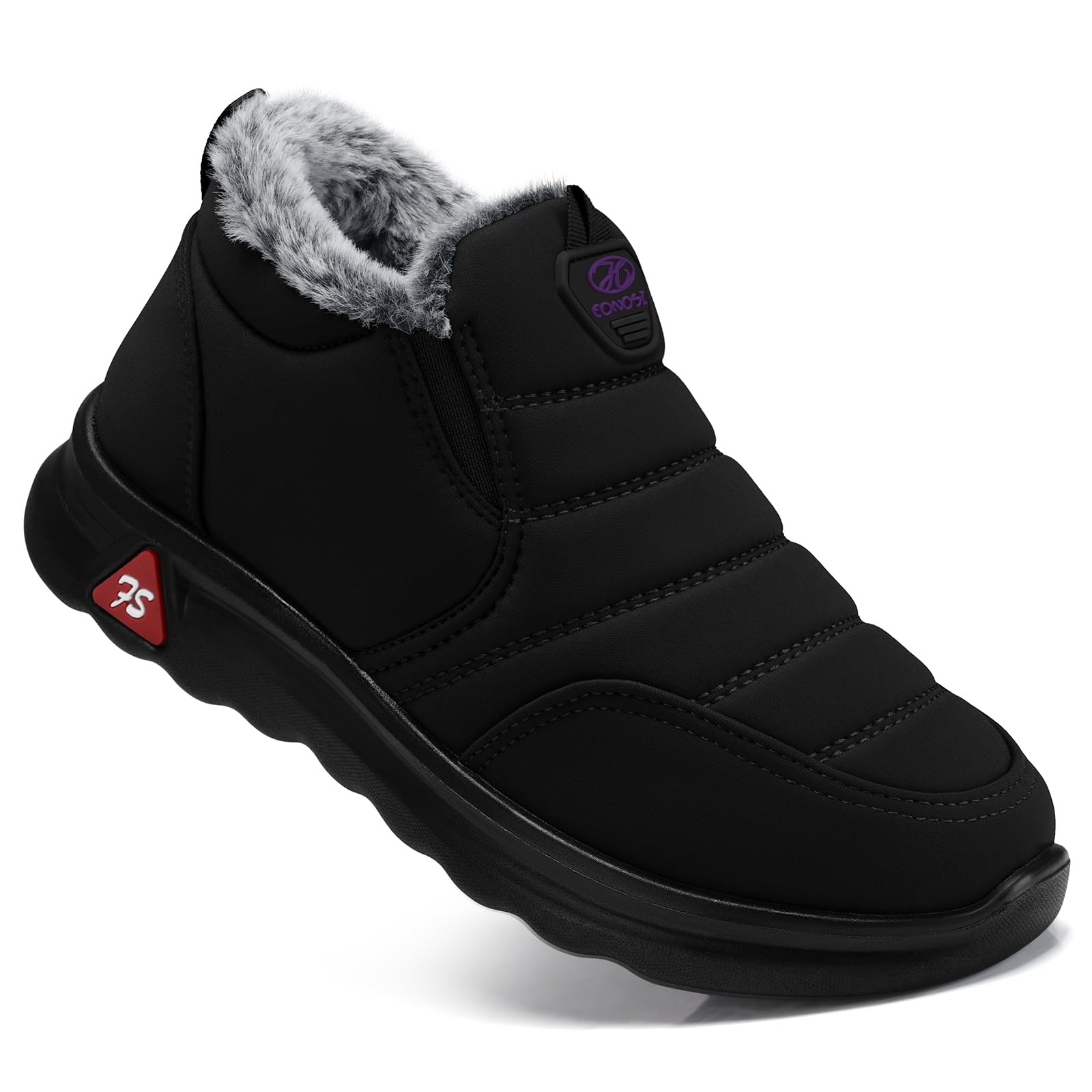 SHIBEVER Winter Boots for Women: Black Warm Fur Lined Slip on Ankle Snow Boots Comfortable Waterproof Outdoor Shoes Size