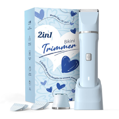 Bikini Trimmer for Women - Painless Electric Razors for Silk Skin,Cordless Body Shaver for Trip,Replaceable Lady Facial Razor, IPX7 Waterproof&Easy Cleaning, Ceramic Blade, USB Charge Dock Pink