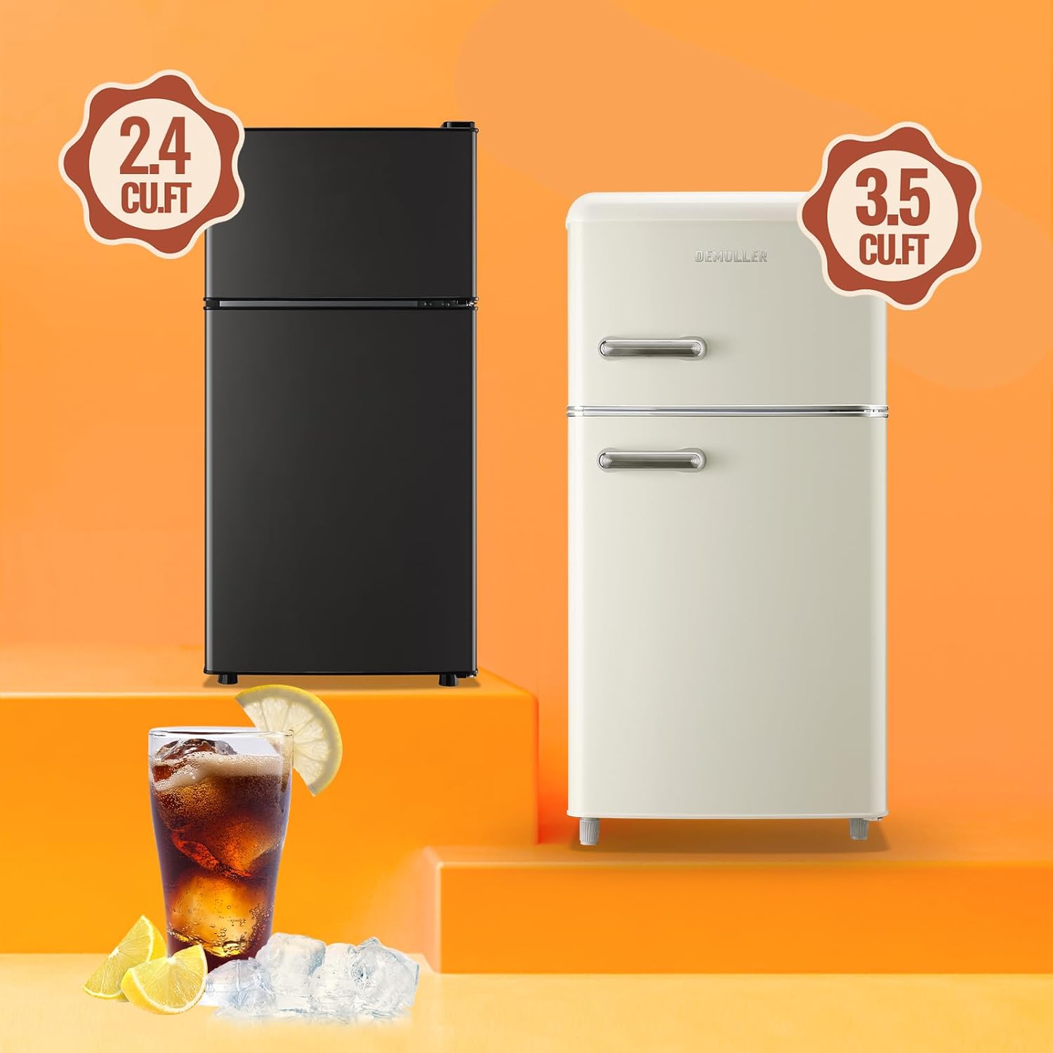 2.4 Cu.ft Mini Fridge with Double Doors Small Refrigerator with Separate Freezer & 7 Adjustable Temperature Control, Tiny Size & Personal Fridge Ideal for Office Apartment Dorm Dark Grey