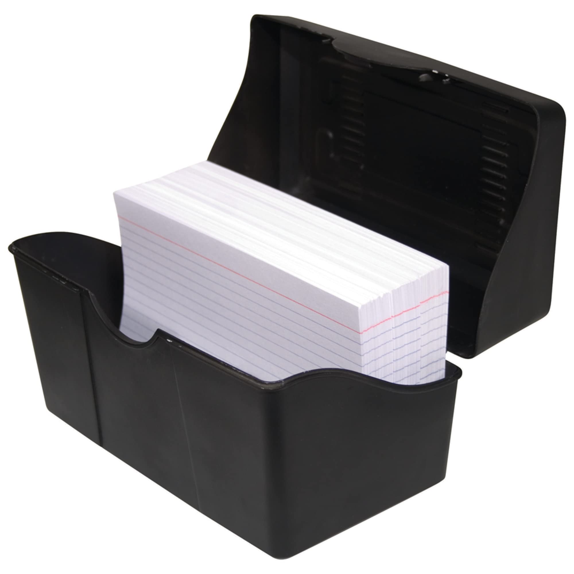 Advantus Stackable Flip Top 3 x 5 Index Card Holder, 300 Card Capacity Box, Black, 3.5 H x 5.5 L x 3 W Inches, 45001
