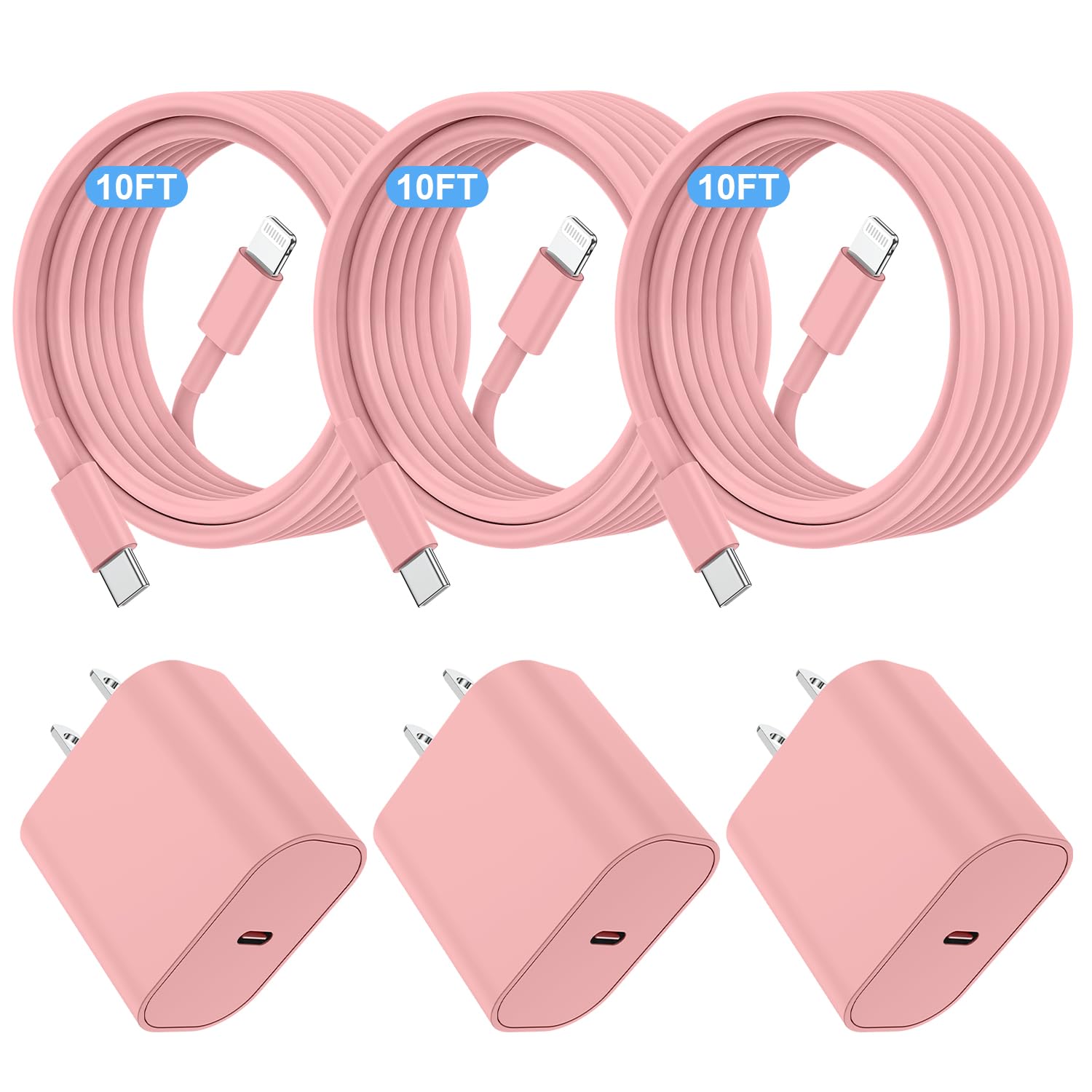 Essri i Phone Charger Fast Charging 10 FT, 3-Pack 20W PD USB C Charger Block with iPhone 14 13 Charging Cable 10 Foot, Compatible with iPhone 14 Pro/13Pro Max/12/11Pro/Mini - White