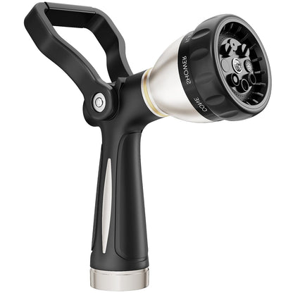 FANHAO Garden Hose Nozzle, 100% Heavy Duty Metal Spray Nozzle High Pressure Water Nozzle with 4 Patterns for Watering Garden, Washing Cars and Showering Pets - Full Brass Nozzle + ABS Non-Slip Grip