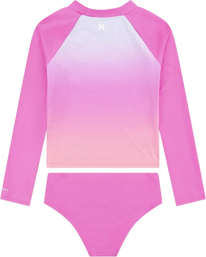 Hurley Girls Long Sleeve Rash Guard 2-Piece Swimsuit
