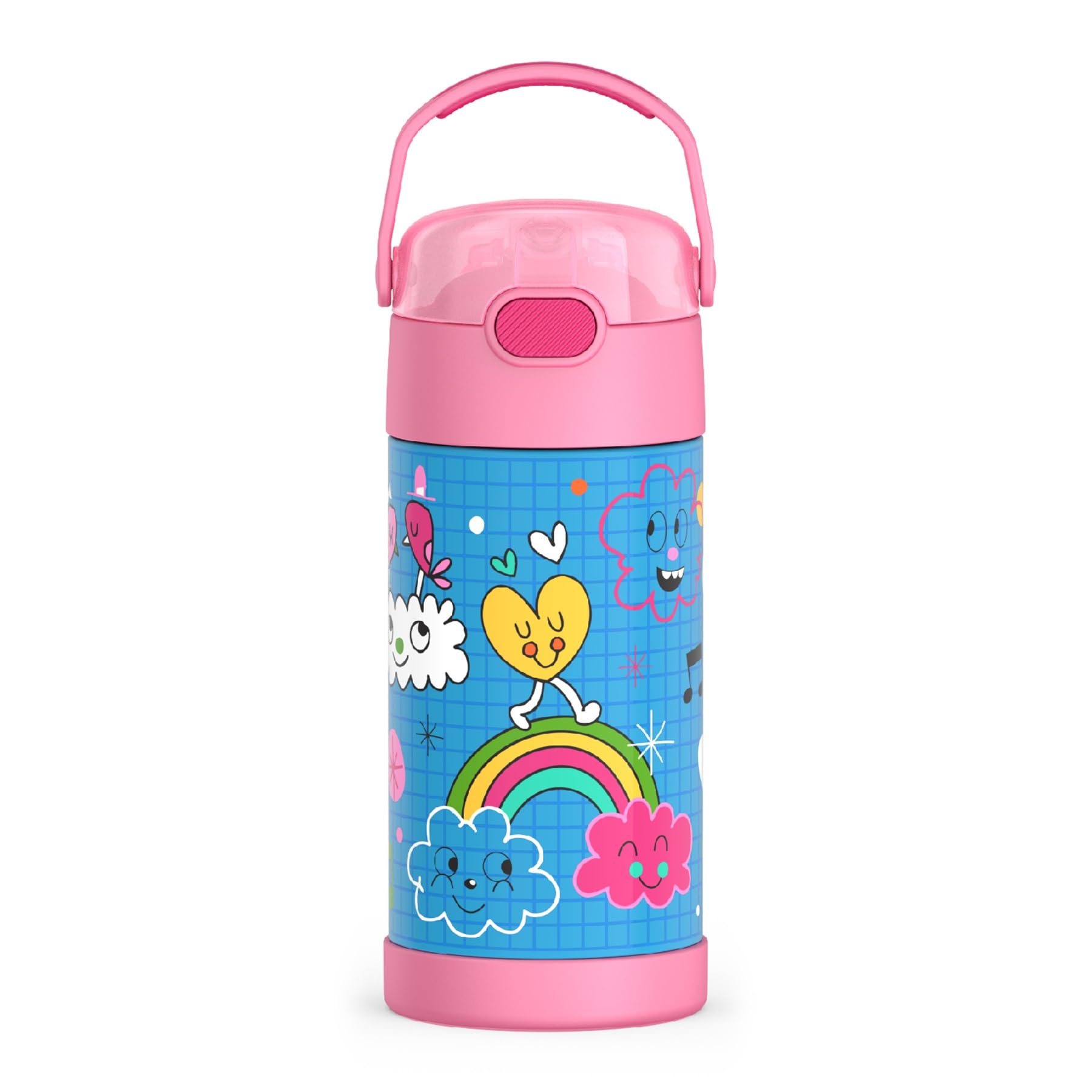 THERMOS FUNTAINER Water Bottle with Straw - 12 Ounce - Kids Stainless Steel Vacuum Insulated Water Bottle with Lid, Mod Flowers
