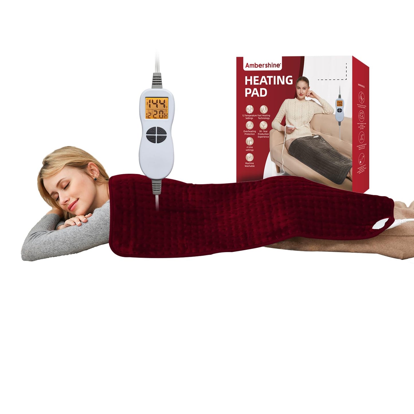 Ambershine 26"x35" XXXL King Size Neck& Shoulder& Back Heating Pad with 12 Temperature Settings& 4 Auto-Off Countdown Timers, Pain Relief for Back/Neck/Shoulder, Christmas gift for mom dad (Dark Gray)