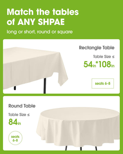 Pureegg Plastic Table Cloth Disposable 10 Pack, 54 x 108 Inch Table Cloths, Party, Picnic, Wedding, Decorative Tablecloths, Rectangle, White Plastic Cover, Leakproof & Sturdy, White