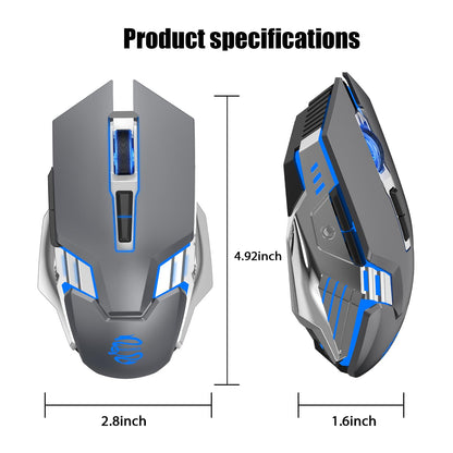 Bluetooth Gaming Mouse, RGB Rechargeable USB Wireless Mouse, Quiet Click, LED Backlit, Ergonomic, with Side Button, 6 Button, DPI Adjustable, Computer Mice for Laptop PC MacBook Chromebook - Grey