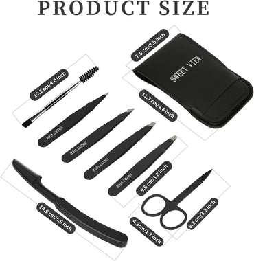 7pcs Eyebrow Tweezers Set, Stainless Steel Tweezers for Women and Man, Precision Plucker Tweezers for Facial Hair, Chin, Eyebrow, Splinter and Ingrown Hair