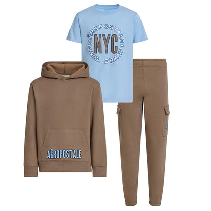 AEROPOSTALE Boys 3 Piece Outfit Set - Fleece Pullover Hoodie, Cargo Sweatpants, T-Shirt, Boys Activewear Set, Sizes 4-12