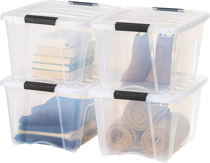 IRIS USA 13 Qt Stackable Plastic Storage Bins with Lids, 6 Pack - BPA-Free, Made in USA - Discreet Organizing Solution, Latches, Durable Nestable Containers, Secure Pull Handle - Pearl