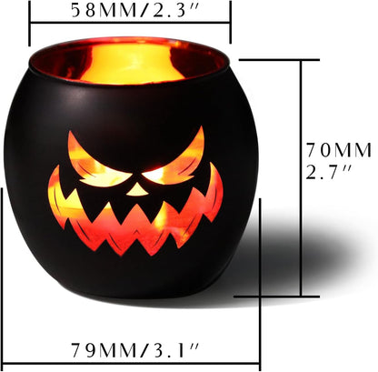 Black Halloween Table Centerpieces Candle Holders 12 PCS, Jack O Lantern Tealight Votive Candle Holders, Indoor Halloween Decorations for Mantel Coffe Table Decor