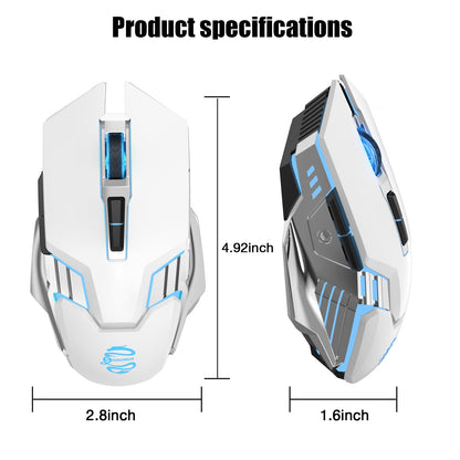 Bluetooth Gaming Mouse, RGB Rechargeable USB Wireless Mouse, Quiet Click, LED Backlit, Ergonomic, with Side Button, 6 Button, DPI Adjustable, Computer Mice for Laptop PC MacBook Chromebook - Grey