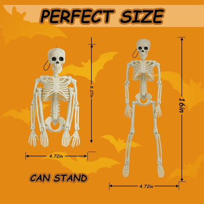 6 Packs Skeleton Halloween Decorations Outdoor with 16" Full Body Posable Joints Skeletons Decor, Halloween Party Decor Indoor, Garden Yard Lawn Graveyard Haunted House Props Spooky Party Decorations