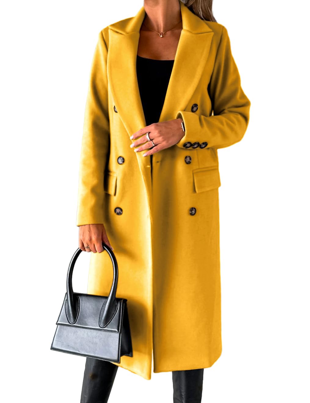IDEALSANXUN Womens Long Wool Coat Double Breasted Trench Coat Fall Winter Clothes