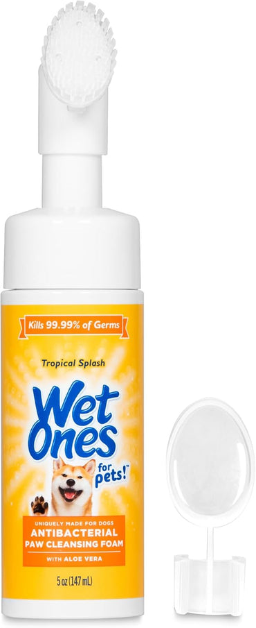 Wet Ones for Pets Antibacterial Dog Paw Cleaner with Built-in Scrubber Brush - Foaming Cleanser for Dog Paws - Paw Washer & Grooming Care - Dog Cleaning Supplies - Tropical Splash Scent 5 oz