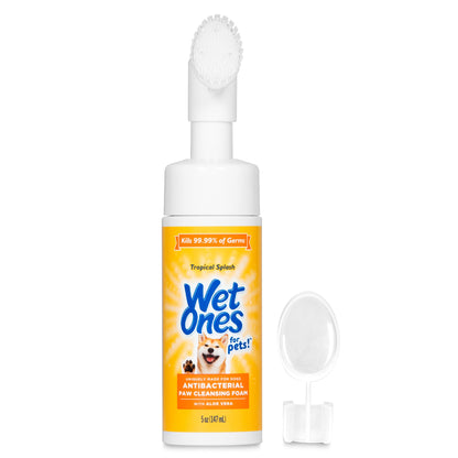 Wet Ones for Pets Antibacterial Dog Paw Cleaner with Built-in Scrubber Brush - Foaming Cleanser for Dog Paws - Paw Washer & Grooming Care - Dog Cleaning Supplies - Tropical Splash Scent 5 oz