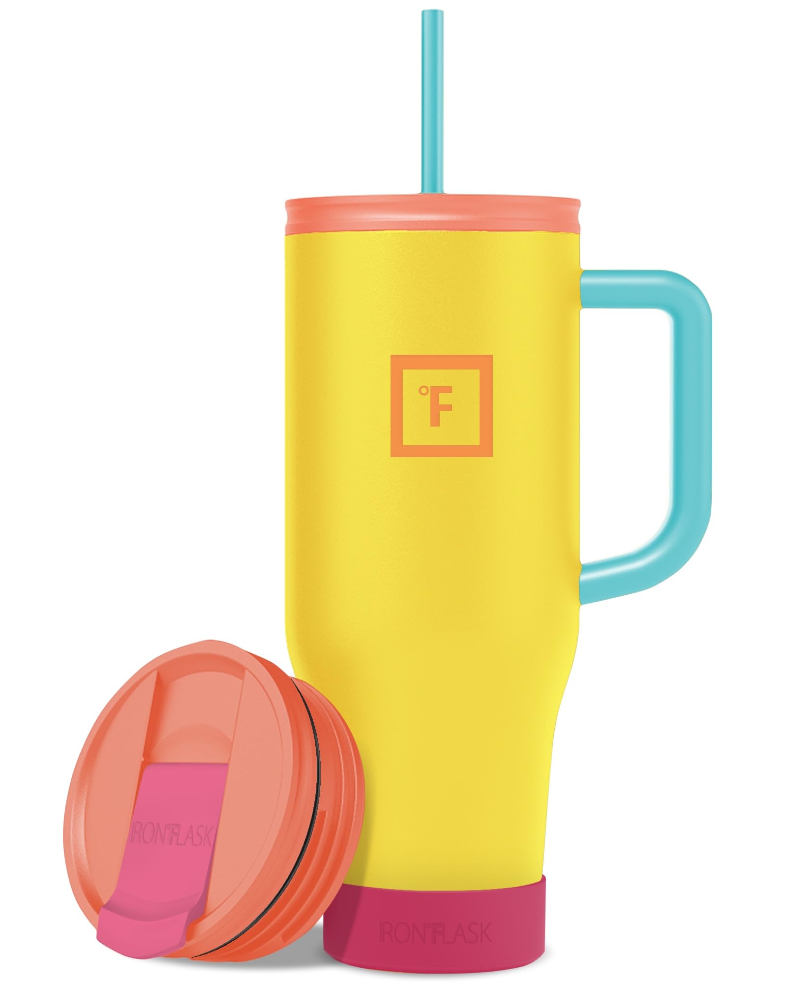 IRON °FLASK Co-Pilot Insulated Mug w/Straw & Flip Cap Lids - Cup Holder Bottle for Hot, Cold Drink - Leak-Proof - Water, Coffee Portable Travel Mug - Aurora, 40 Oz