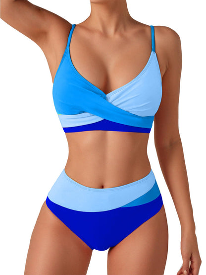 Limeeke Women's Twist Front Bikini Sets High Waisted Swimsuit V Neck Two Piece Bathing Suit