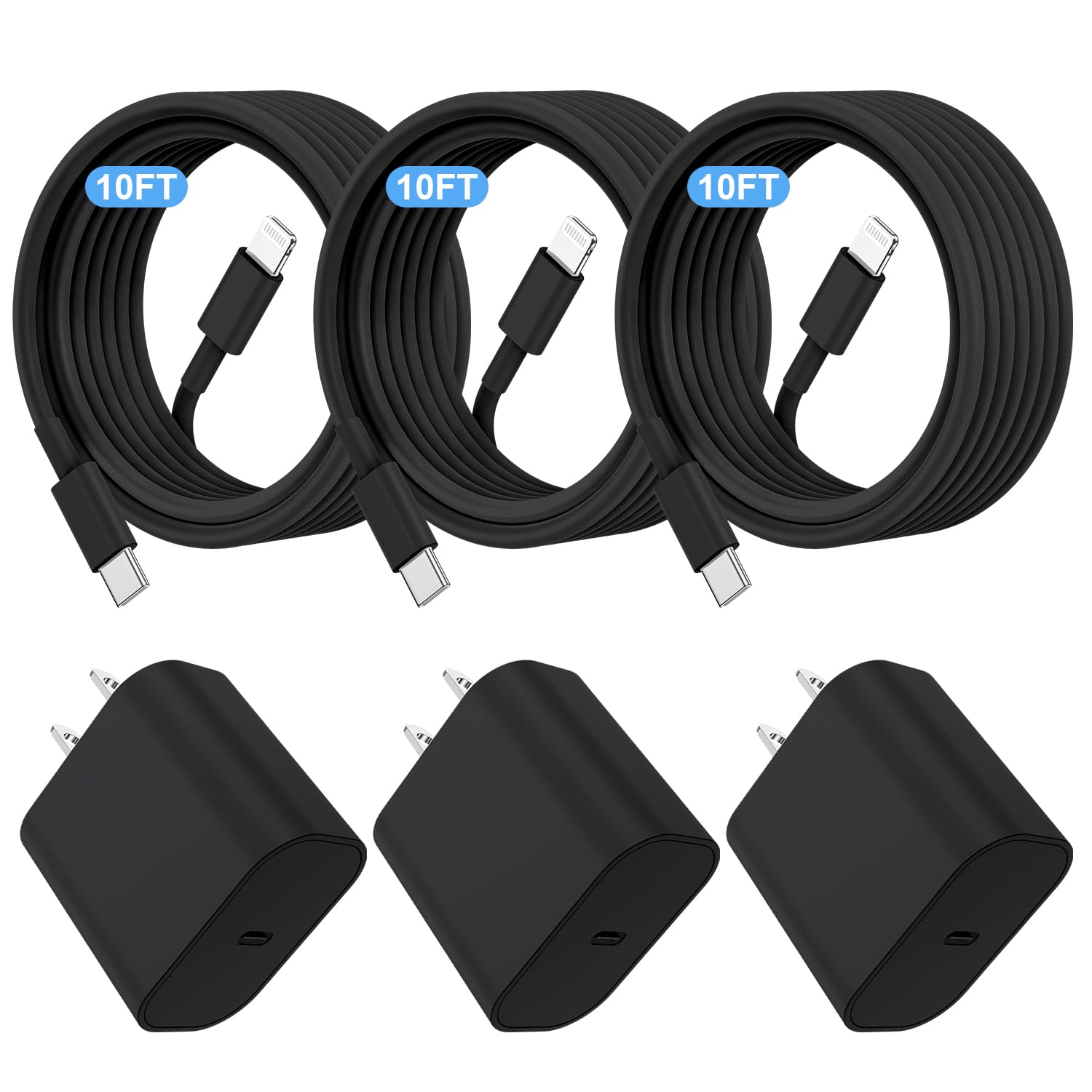 Essri i Phone Charger Fast Charging 10 FT, 3-Pack 20W PD USB C Charger Block with iPhone 14 13 Charging Cable 10 Foot, Compatible with iPhone 14 Pro/13Pro Max/12/11Pro/Mini - White