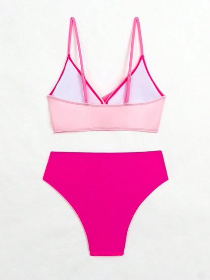 Limeeke Women's Twist Front Bikini Sets High Waisted Swimsuit V Neck Two Piece Bathing Suit