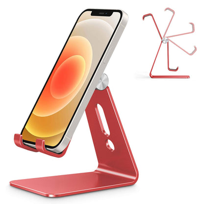 Adjustable Cell Phone Stand, OMOTON Aluminum Desktop Cellphone Stand with Anti-Slip Base and Convenient Charging Port, Fits All Smart Phones, Silver