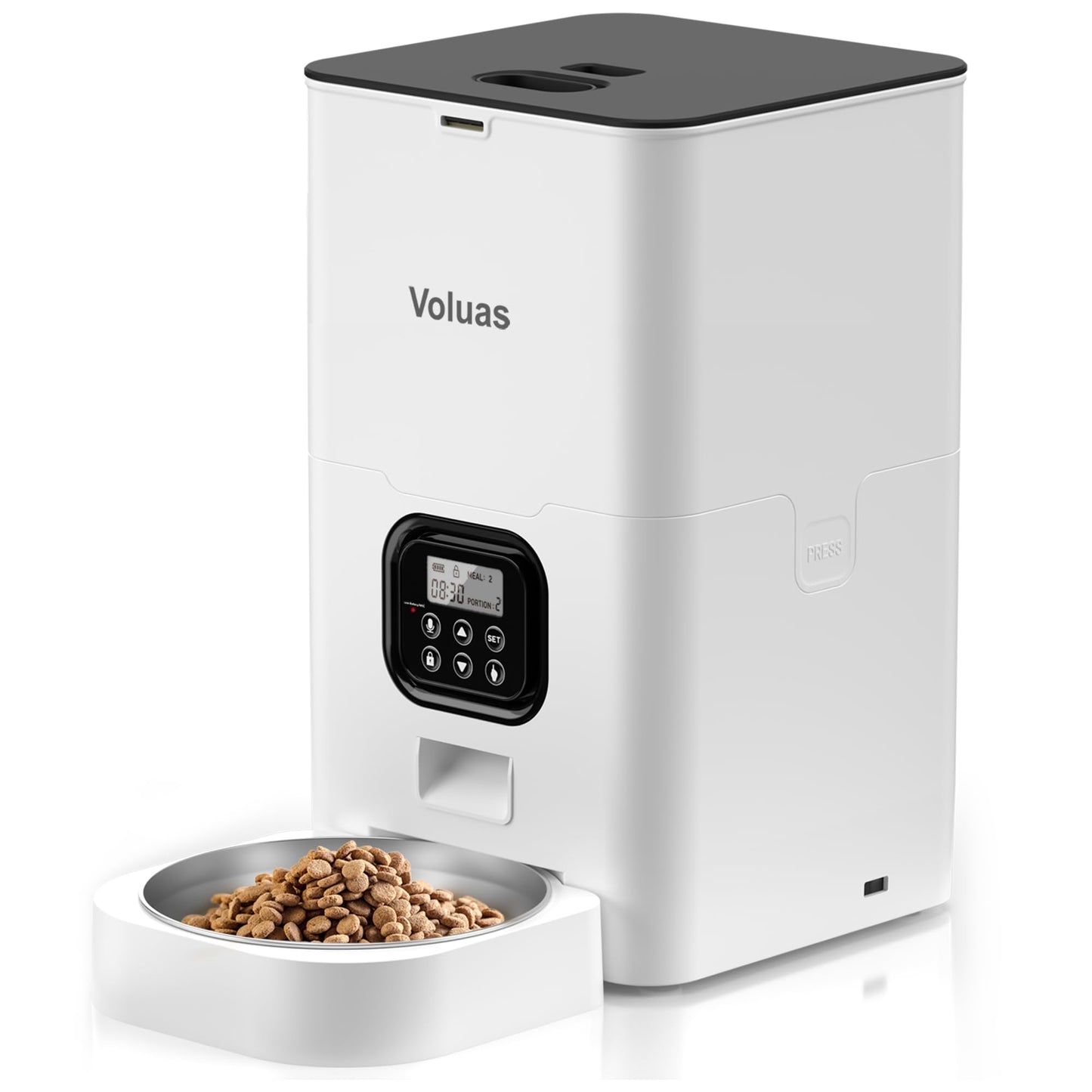 VOLUAS Automatic Cat Feeders - Timed Pet Feeder for Cats and Dogs with Dry Food Dispenser, Desiccant Bag, Programmable Portion Control, 4 Daily Meals, 10s Voice Recorder