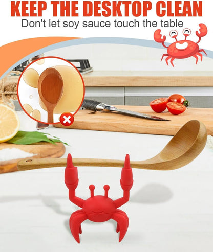 2 PCS Crab Silicone Utensil Rest -Silicone Spoon Holder, Funny Kitchen Accessory Gifts-Heat-Resistant Kitchen and Grill Utensil Holder -Non-Slip Spoon Holder Stove Organizer, Steam Releaser(2 Pcs Red)