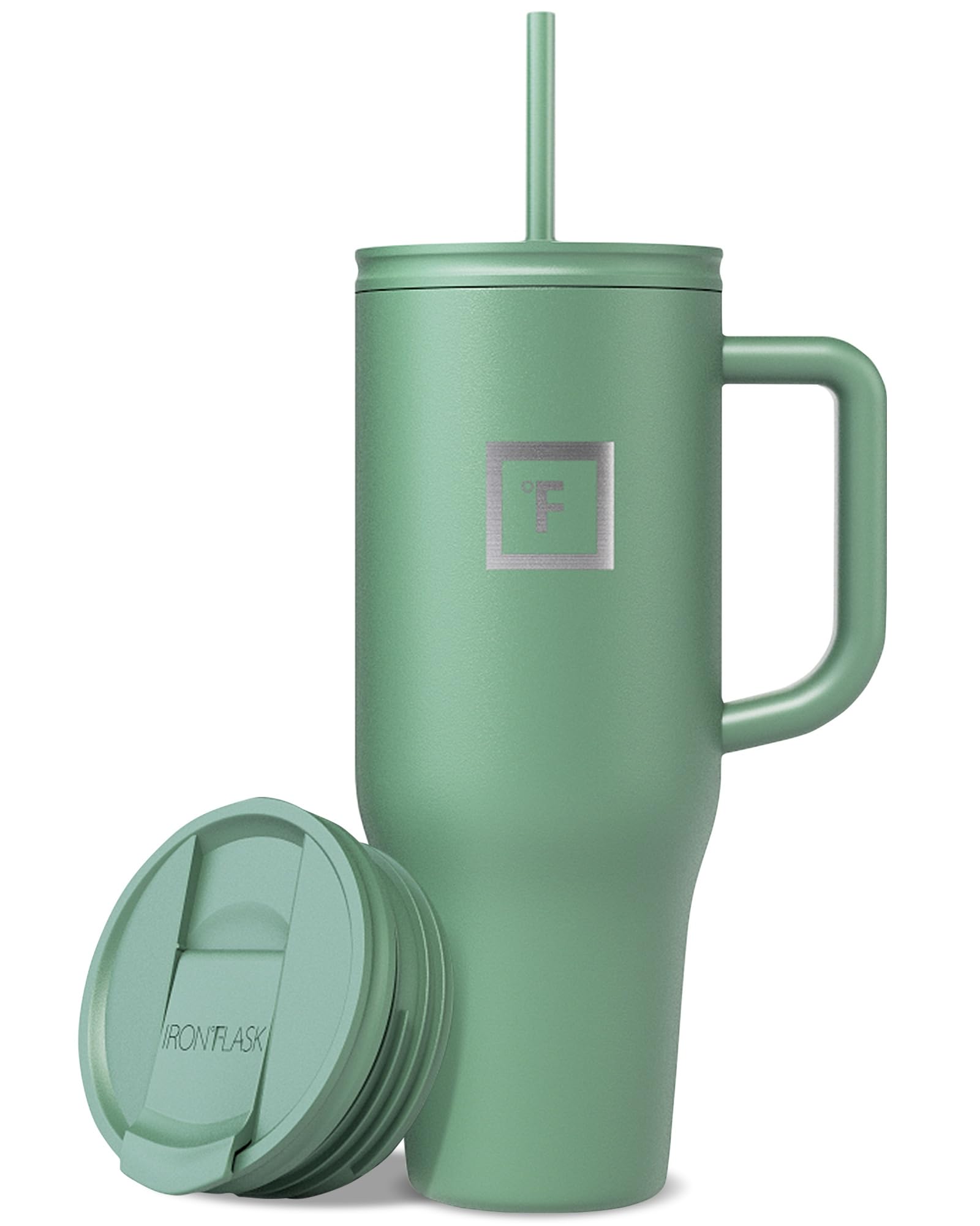 IRON °FLASK Co-Pilot Insulated Mug w/Straw & Flip Cap Lids - Cup Holder Bottle for Hot, Cold Drink - Leak-Proof - Water, Coffee Portable Travel Mug - Aurora, 40 Oz