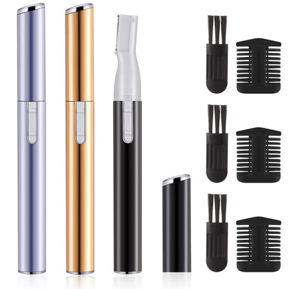 Landhoow 3 Pcs Electric Eyebrow Trimmer Women Precision Eyebrow Hair Trimmers with Comb Christmas Women Gift, Battery Operated Personal Epilator for Face Lips Leg Neck Fuzz (White, Gold, Pink)