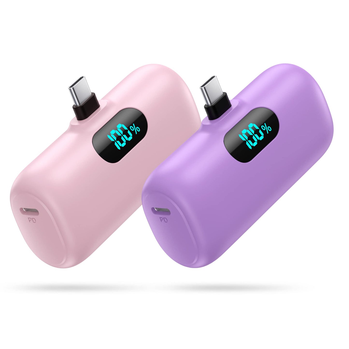 [2-Pack] Mini Portable Charger 5000mAh Power Bank,3A PD USB C Cell Phone Portable Power, LCD Display Battery Pack Compatible with iPhone 16/15/15 plus/15 pro/15 pro Max/Android/Samsung/Moto/LG etc