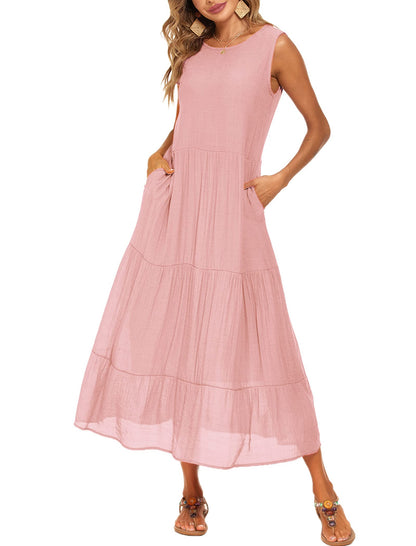 Halife Women's Summer Casual Maxi Dresses Flowy Ruffle Boho Long Dresses with Pockets