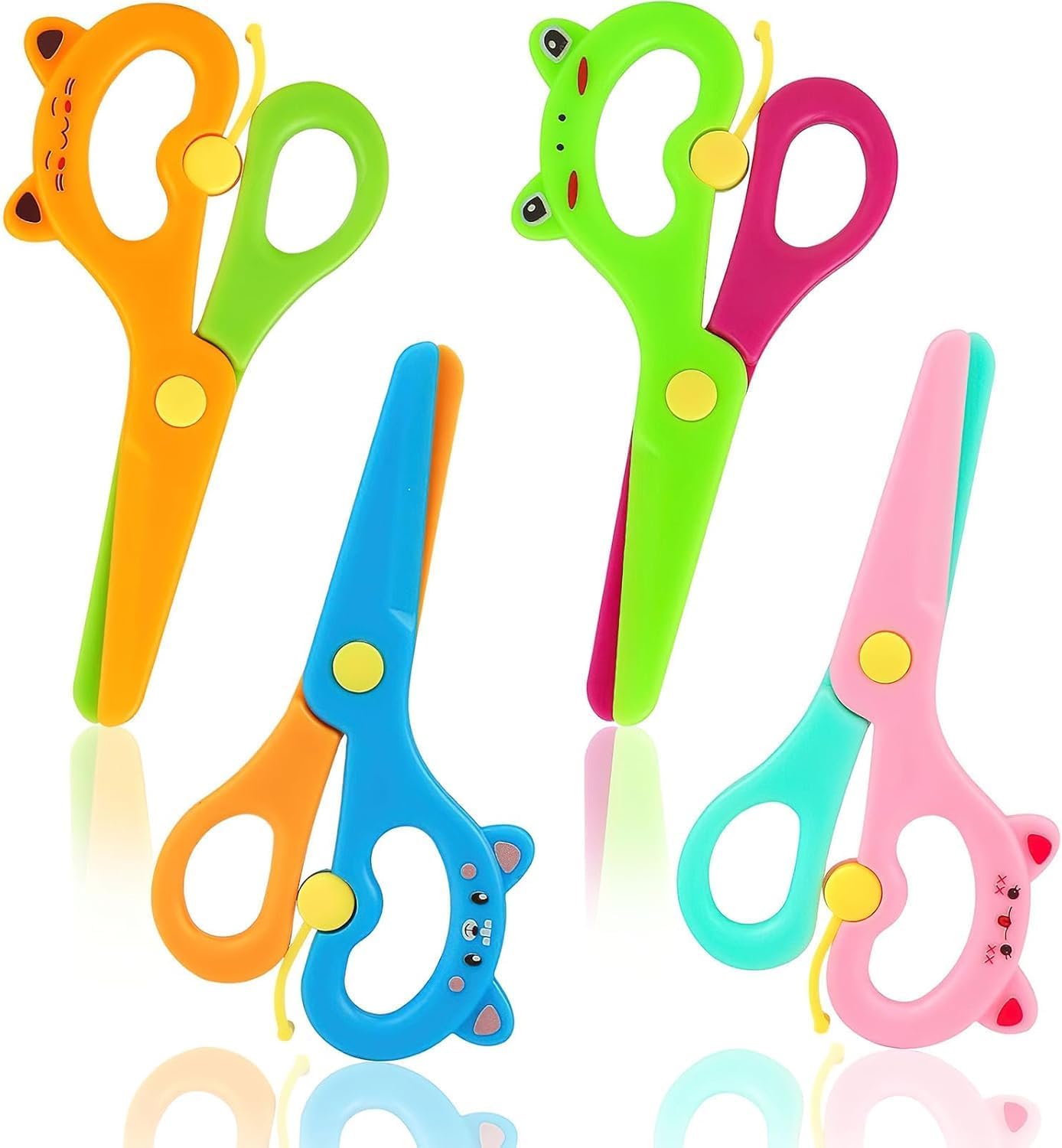 LOVESTOWN Kids Safety Scissors, 4PCS Blunt Tip Adaptive Cute Training Scissor for Kids & Children, Playdough Tools Cutting Skills Preschool Training Activity, Scrapbooking, Creative Art Supplies