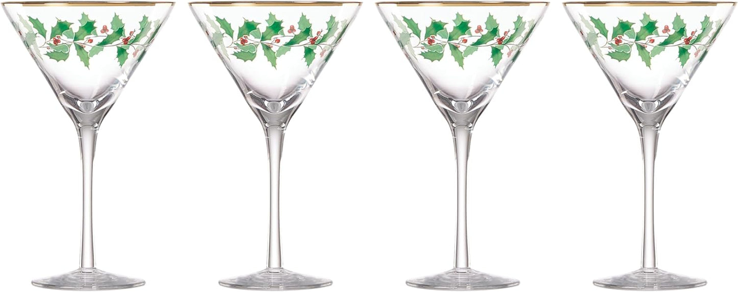 Lenox 893570 Holiday Decal 4-Piece Martini Glass Set, Christmas Dinnerware, Hosting