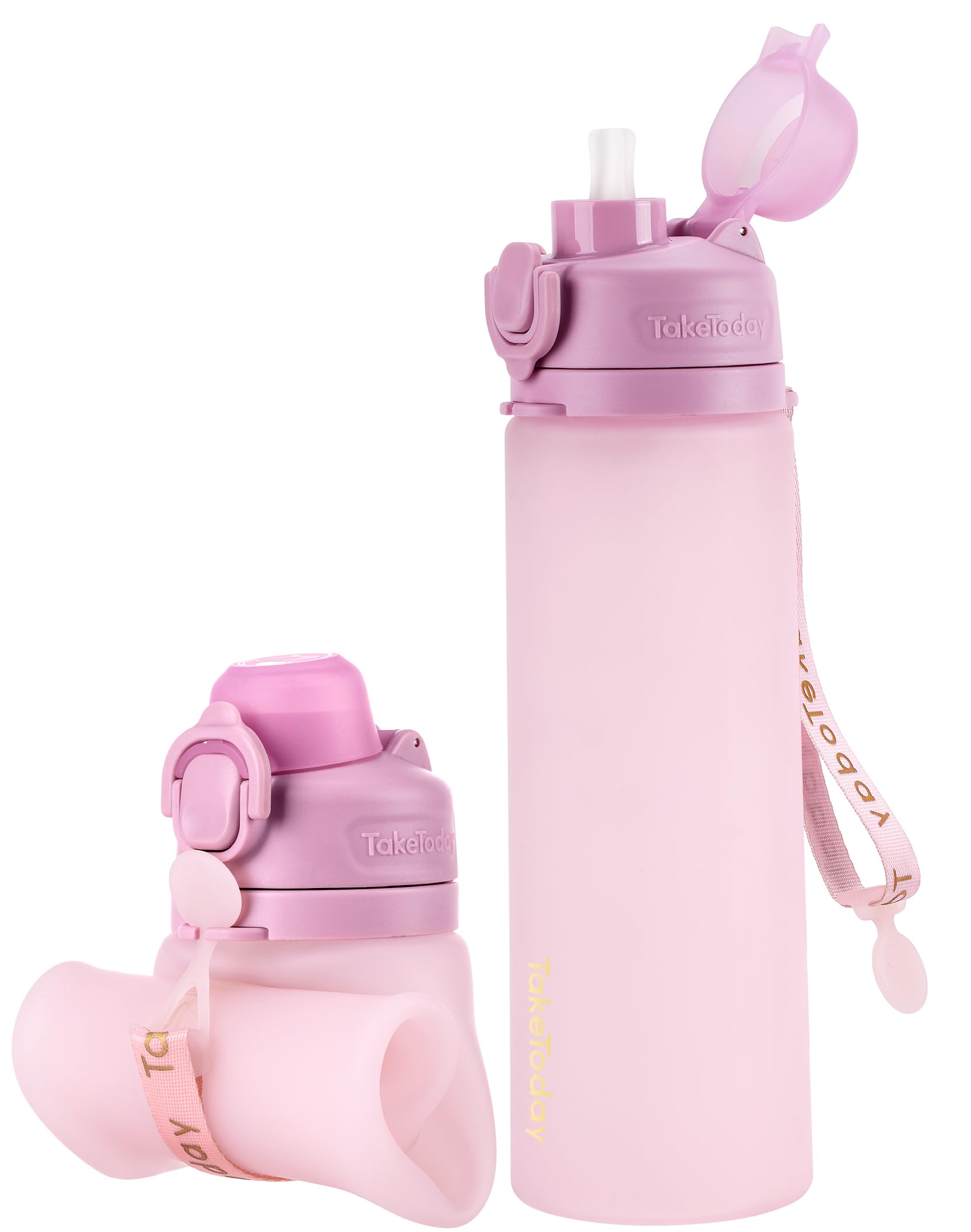 Collapsible Water Bottles 20oz, Leak Proof, BPA-Free, Foldable Silicone Travel Water Bottle with Straw Strap for Cycling, Hiking, Outdoors