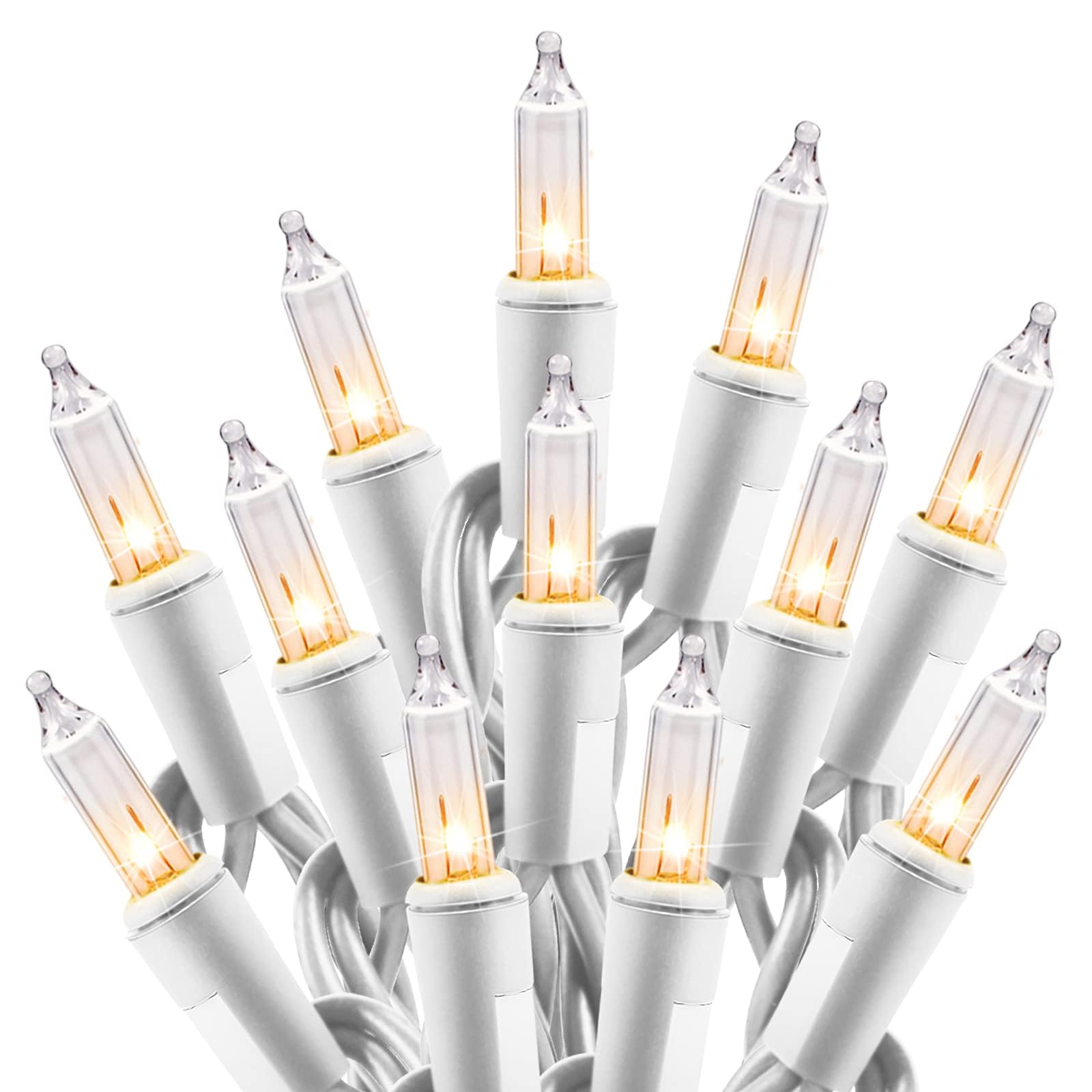 Minetom Clear Christmas String Lights 100 Count 25 Feet Incandescent Bulb Mini Lights for Indoor Xmas Tree Garland Birthday Wedding Party Festival Decoration, Green Wire