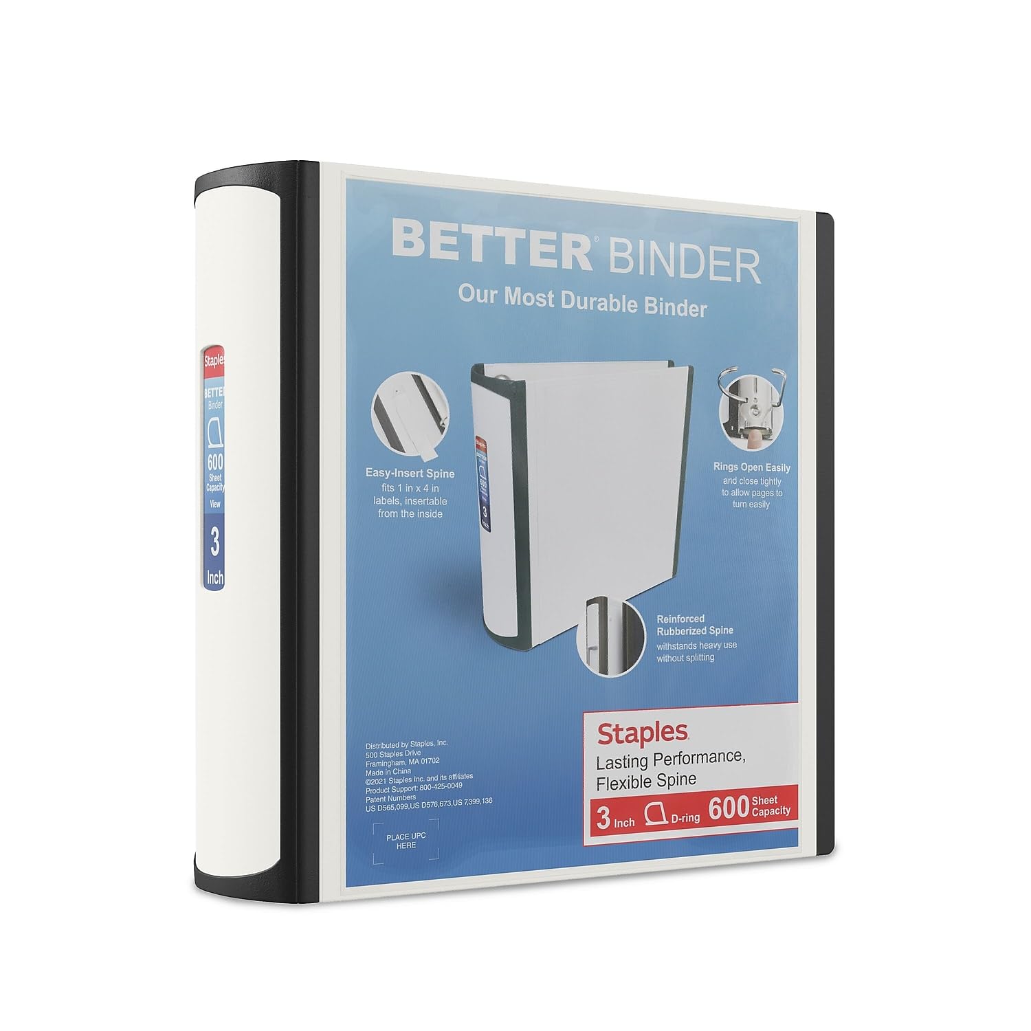 STAPLES 3 Inch BetterView Binder with D-Rings (Teal)