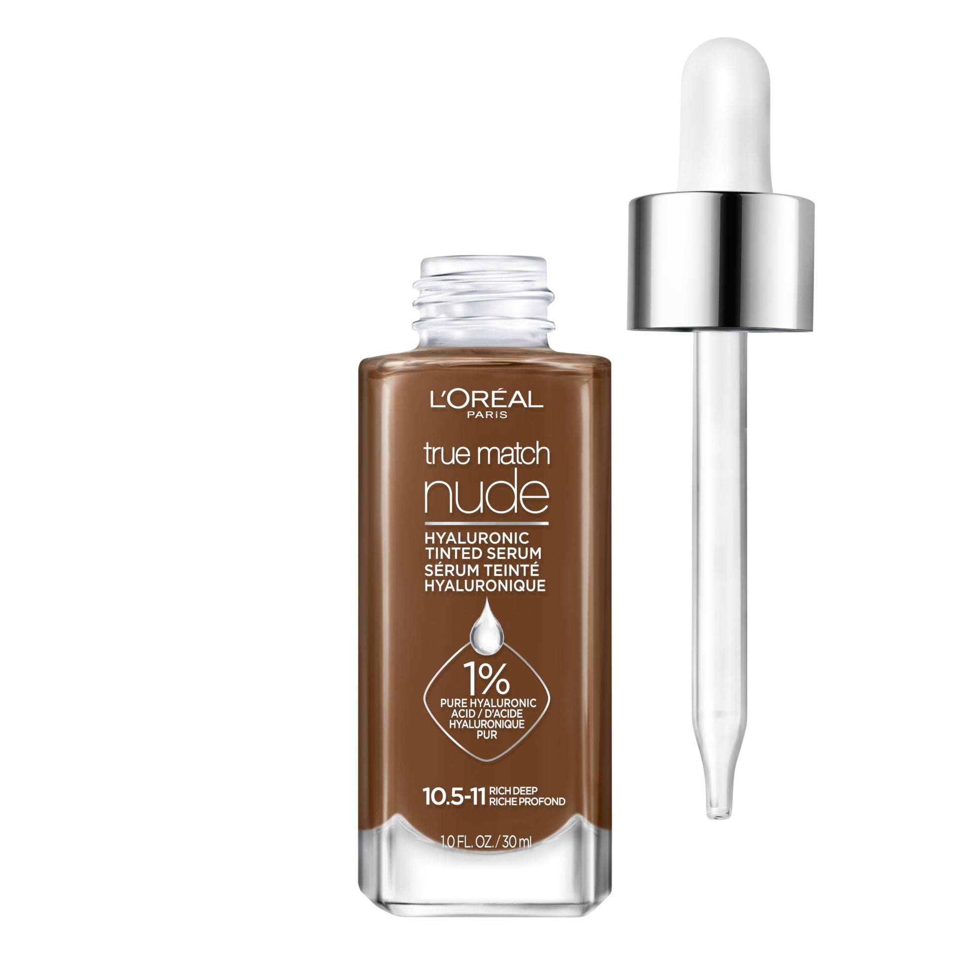 L'Oreal Paris True Match Nude Hyaluronic Tinted Serum Foundation with 1% Hyaluronic acid, Medium 4-5, 1 fl. oz.
