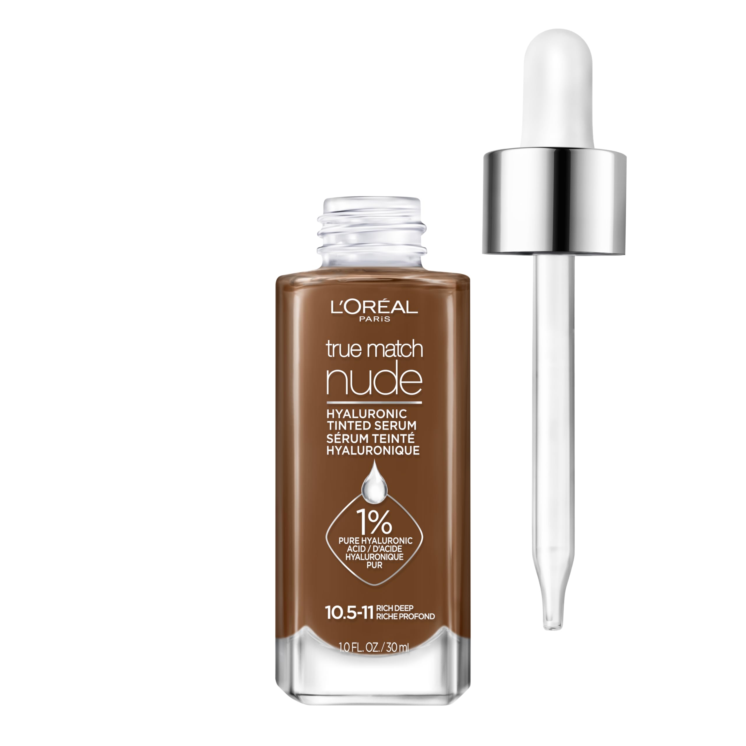 L'Oreal Paris True Match Nude Hyaluronic Tinted Serum Foundation with 1% Hyaluronic acid, Medium 4-5, 1 fl. oz.