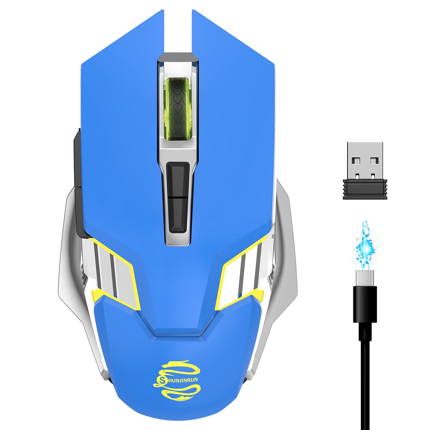Bluetooth Gaming Mouse, RGB Rechargeable USB Wireless Mouse, Quiet Click, LED Backlit, Ergonomic, with Side Button, 6 Button, DPI Adjustable, Computer Mice for Laptop PC MacBook Chromebook - Grey