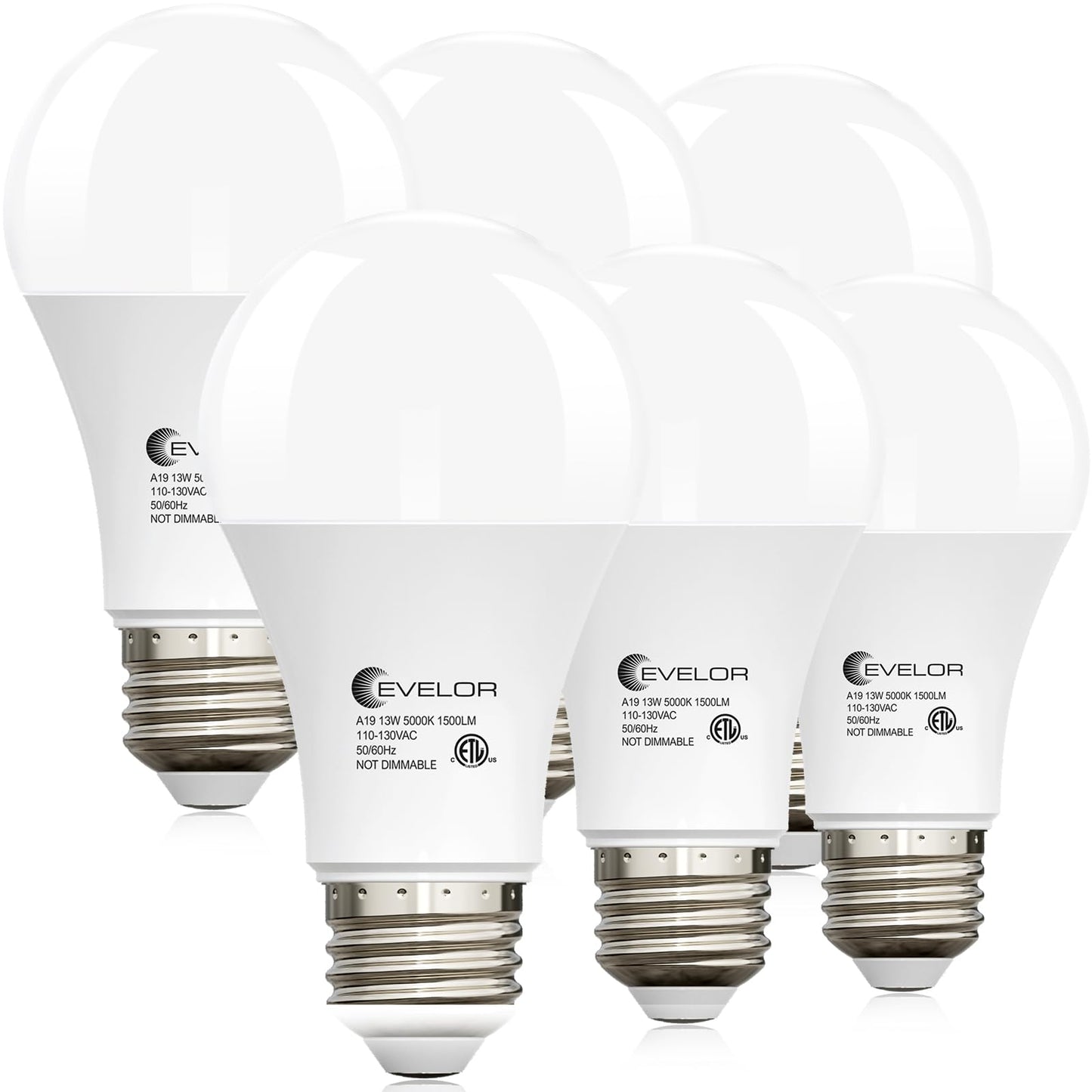6-Pack A19 LED Light Bulbs,60 Watt Equivalent Daylight 5000K with E26 Base,Efficient 9W,800 Lumens Non-Dimmable LED Bulbs,15000 Hours, Ideal for Bedroom Living Room
