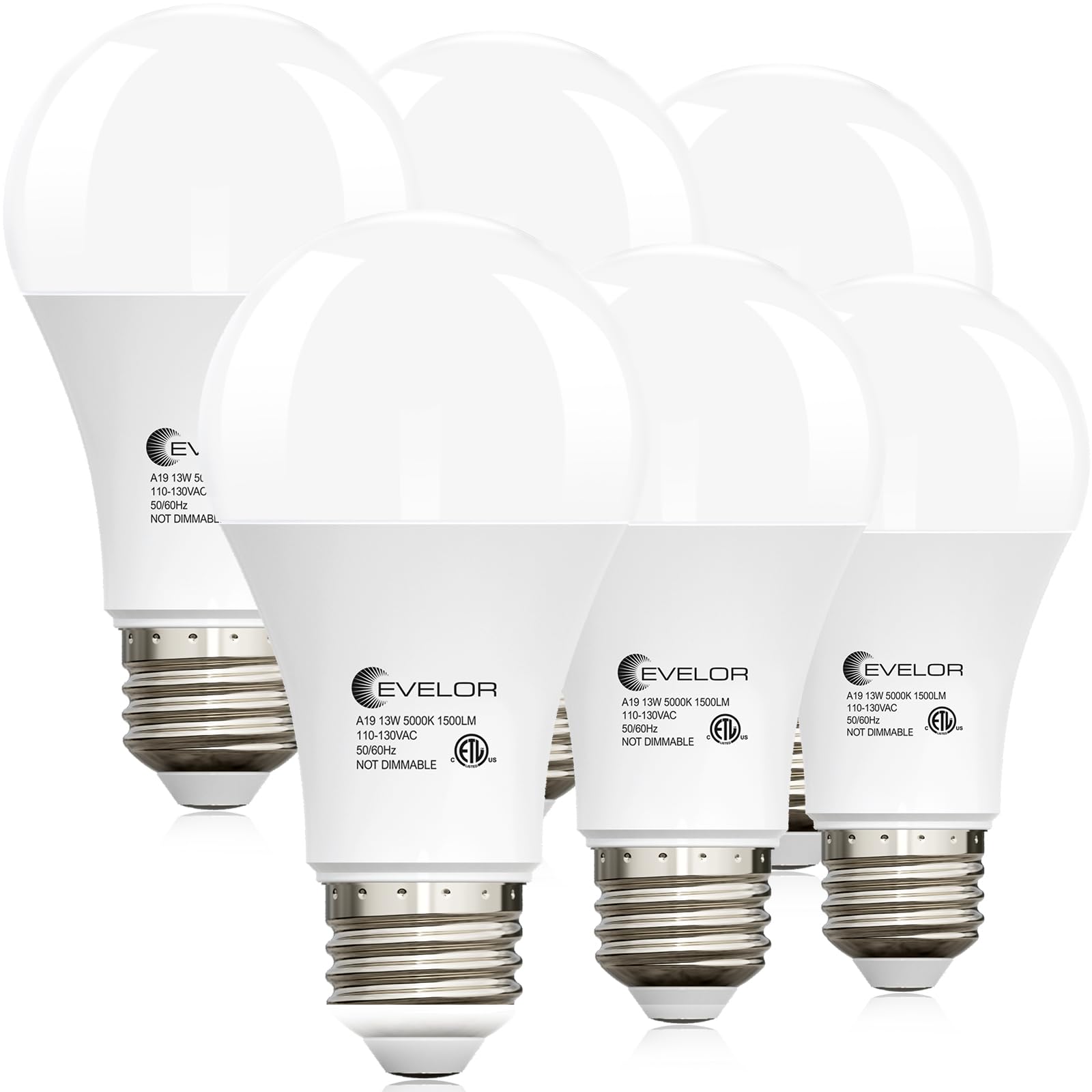 6-Pack A19 LED Light Bulbs,60 Watt Equivalent Daylight 5000K with E26 Base,Efficient 9W,800 Lumens Non-Dimmable LED Bulbs,15000 Hours, Ideal for Bedroom Living Room