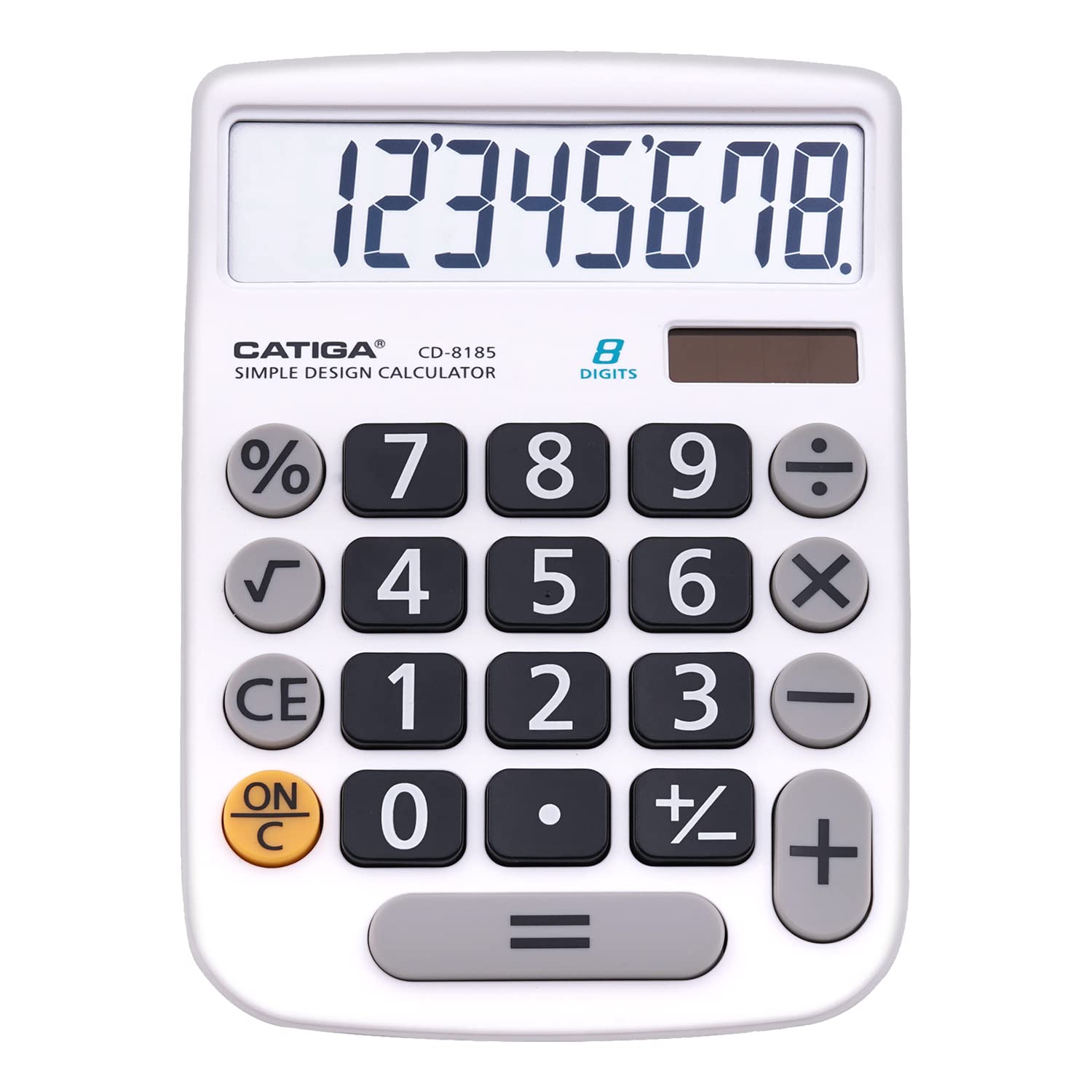 CATIGA Desktop Calculator 8 Digit with Solar Power and LCD Display, Big Buttons, for Home, Office, School, Class and Business, 4 Function Small Basic Calculators for Desk, CD-8185